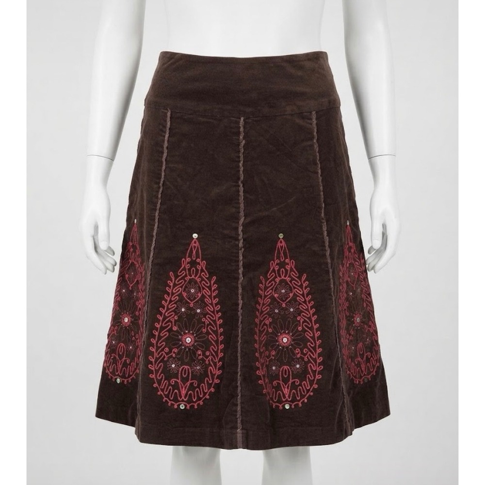 Willi Smith Brown Velvet Paisley Embroidered Sequin Skirt 8 Boho Whimsigoth Y2K